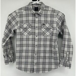 RVCA Regular Fit Long Sleeve Button Down Flannel Shirt Gray White Men's‎ Large